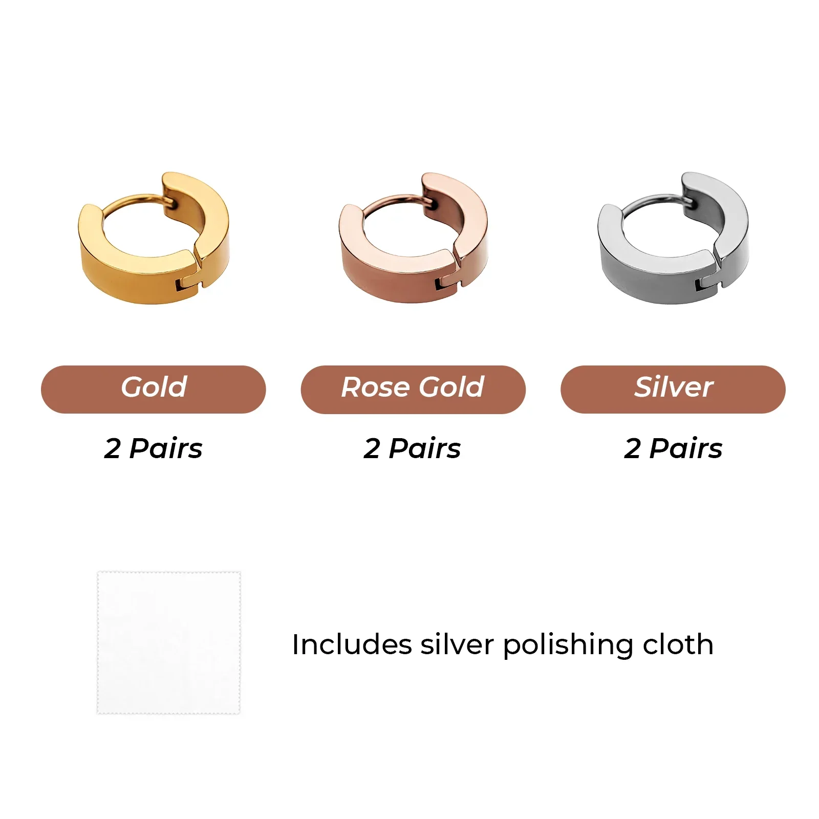 Stainless Steel Hoop Earrings (6 Pairs) - Image 4