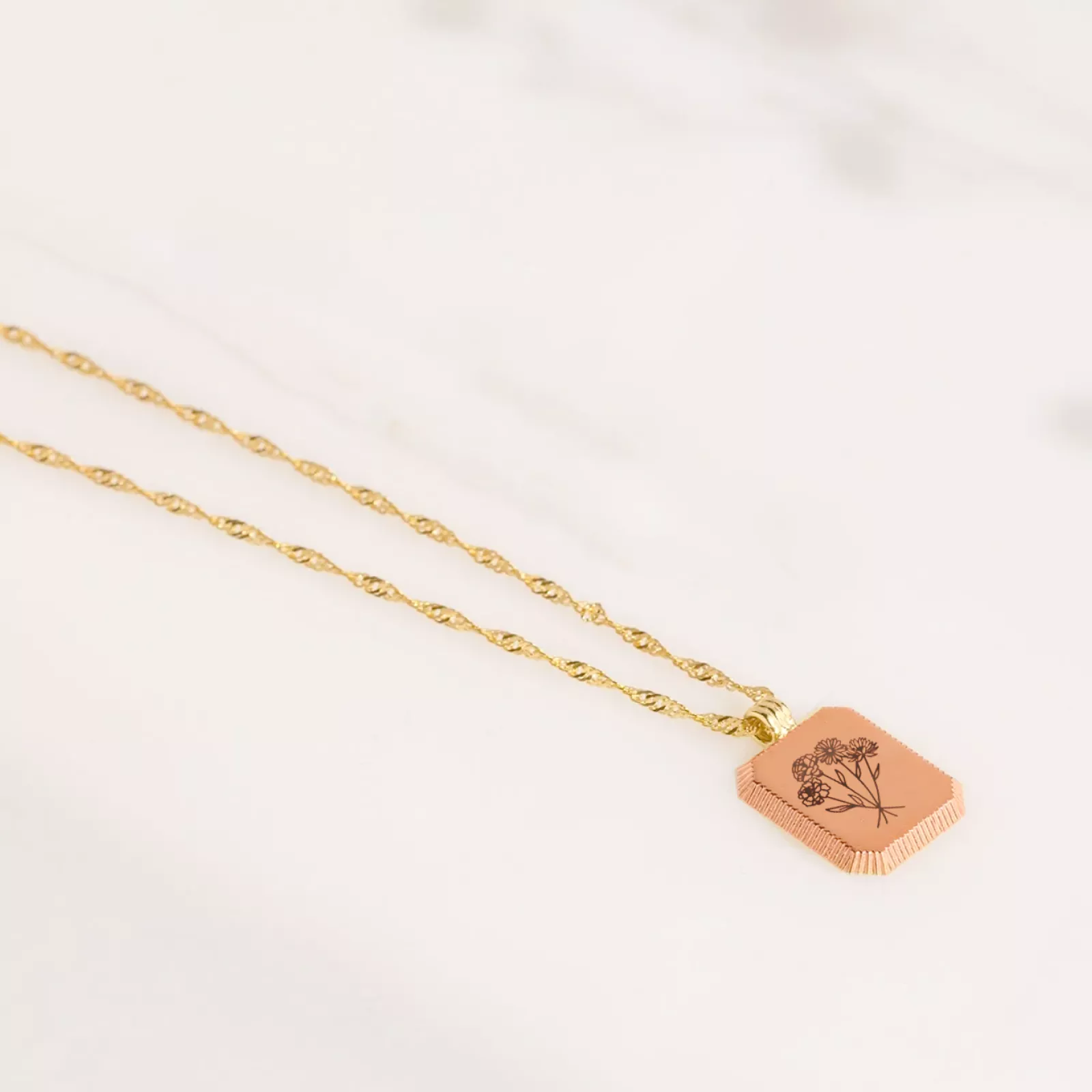 Stainless Steel Rose Gold Embossed Square Pendant (10pcs) - Image 2
