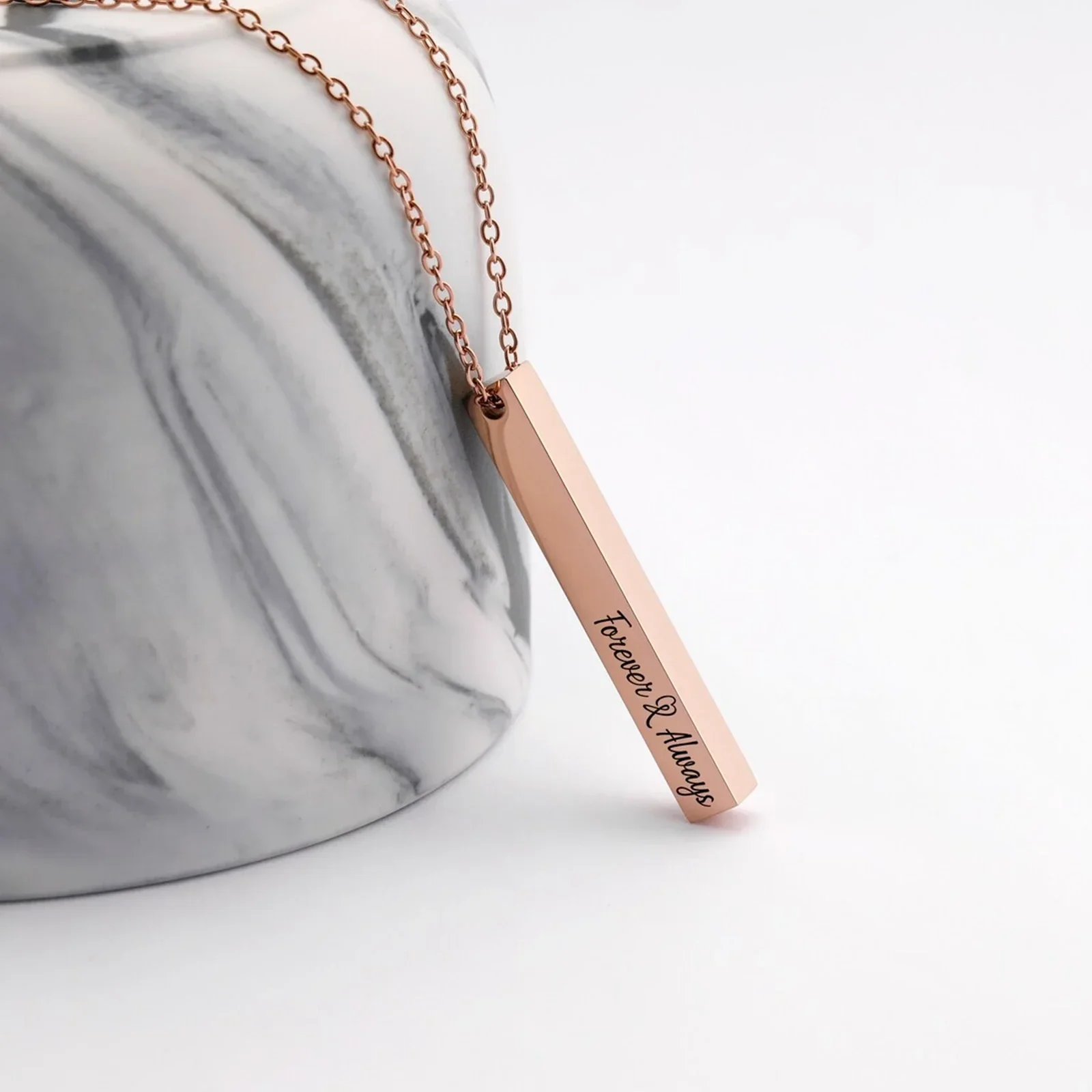 Stainless Steel Rose Gold Vertical Bar Necklace (6pcs) - Image 2