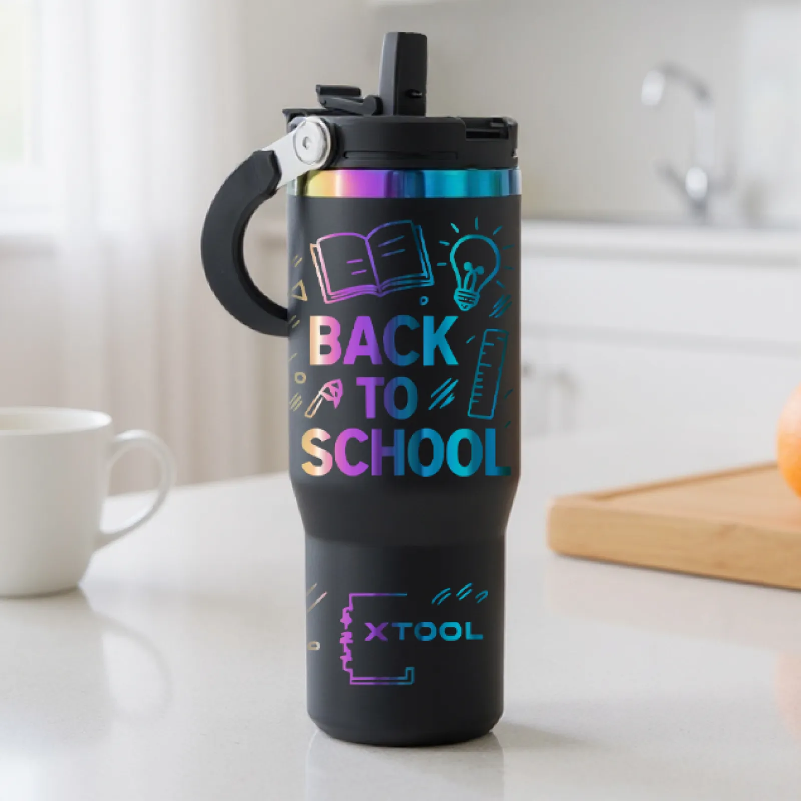 Stainless Steel Tumbler with Handle and Straw (30oz) - Image 3