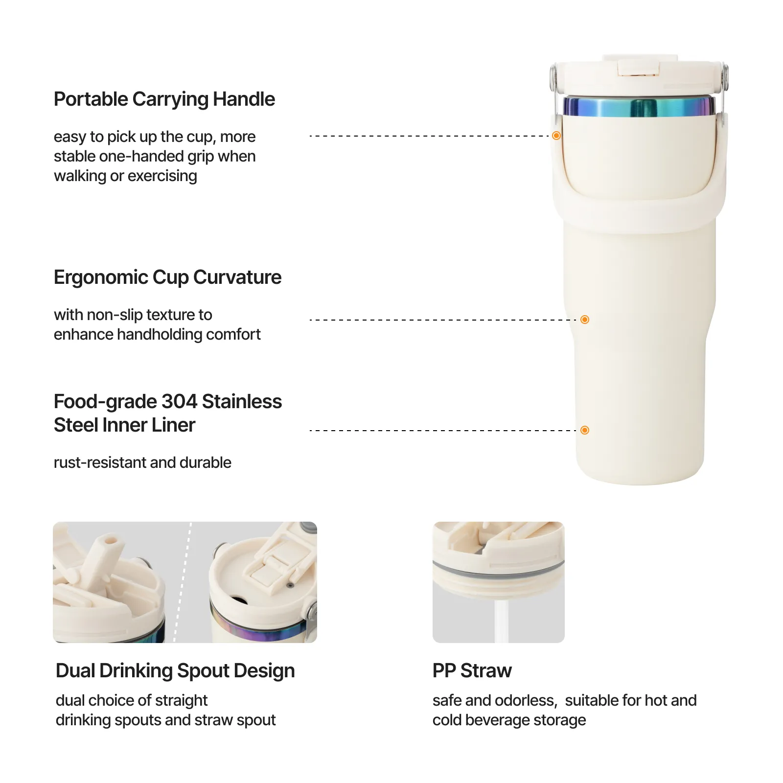 Stainless Steel Tumbler with Handle and Straw (30oz) - Image 5