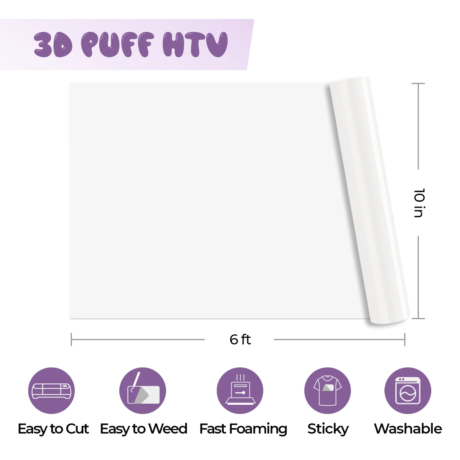 White 3D Puff Vinyl Heat Transfer Vinyl Roll - Image 3
