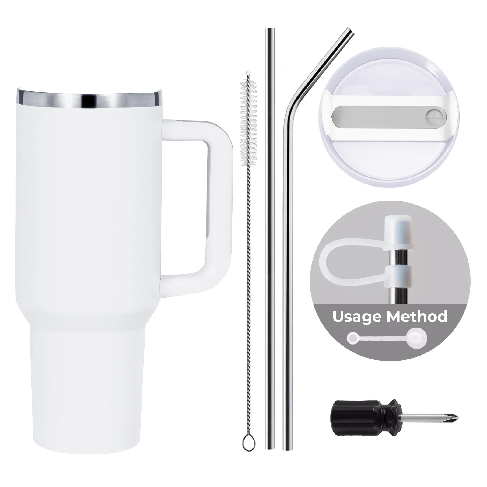 White to Silver Stainless Steel Tumbler with Removable Handle (1,18 L) - Image 3