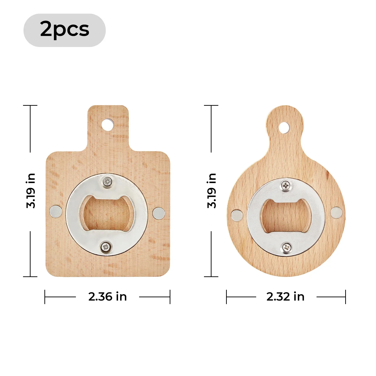 Wooden Round and Square Magnet Bottle Opener (2pcs) - Image 3
